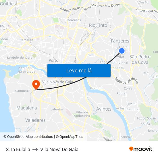 S.Ta Eulália to Vila Nova De Gaia map