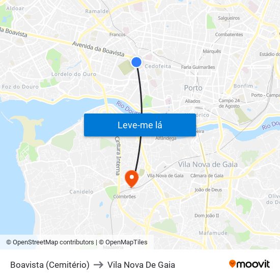 Boavista (Cemitério) to Vila Nova De Gaia map