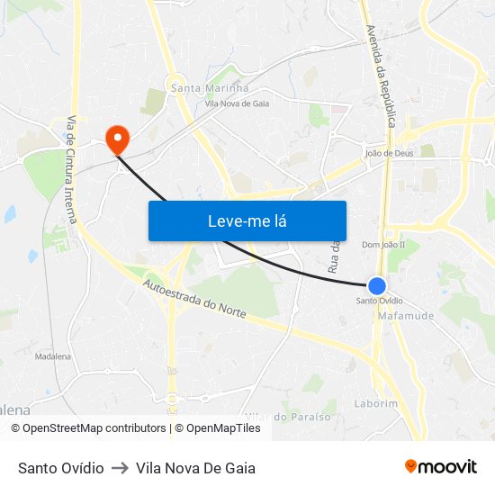 Santo Ovídio to Vila Nova De Gaia map