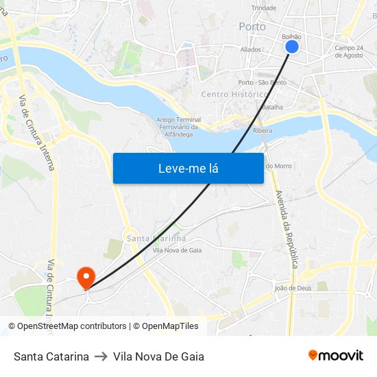 Santa Catarina to Vila Nova De Gaia map