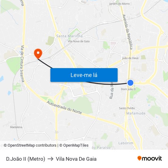 D.João II (Metro) to Vila Nova De Gaia map