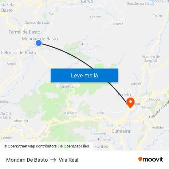 Mondim De Basto to Vila Real map