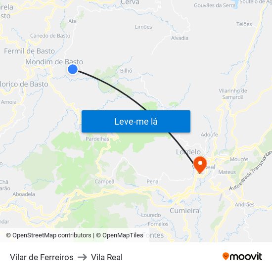 Vilar de Ferreiros to Vila Real map