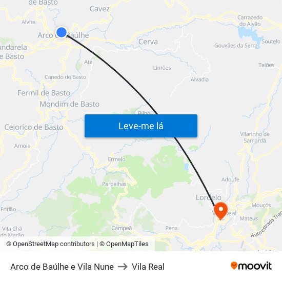 Arco de Baúlhe e Vila Nune to Vila Real map