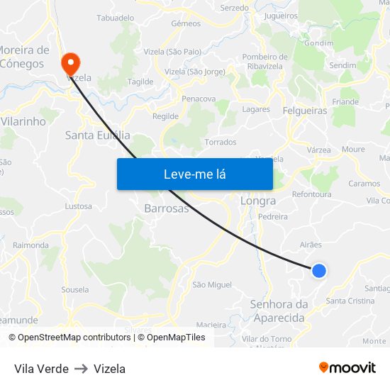 Vila Verde to Vizela map