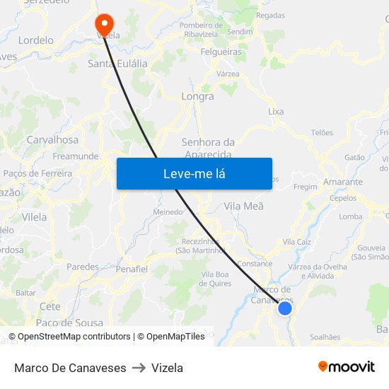 Marco De Canaveses to Vizela map