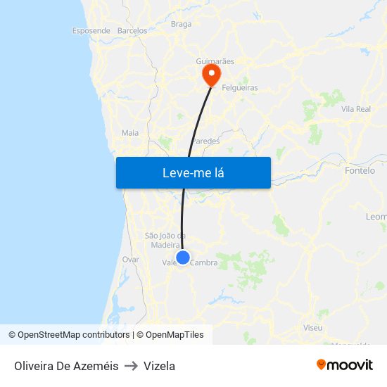 Oliveira De Azeméis to Vizela map