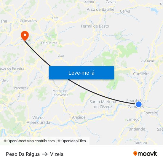 Peso Da Régua to Vizela map