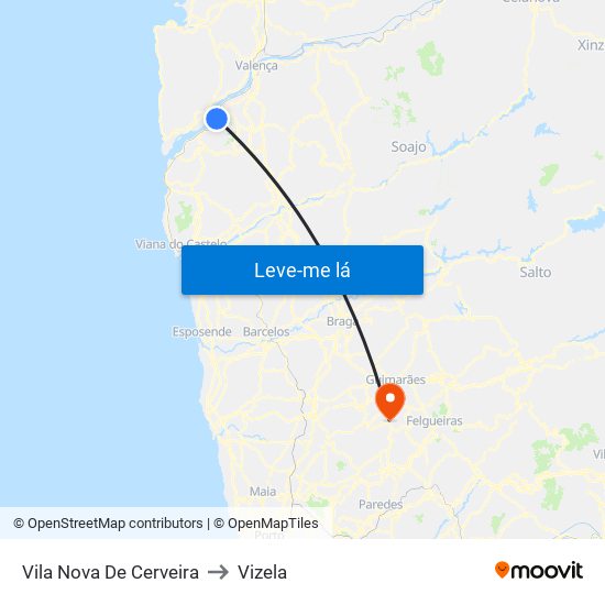 Vila Nova De Cerveira to Vizela map