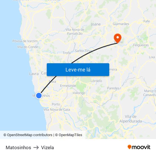 Matosinhos to Vizela map