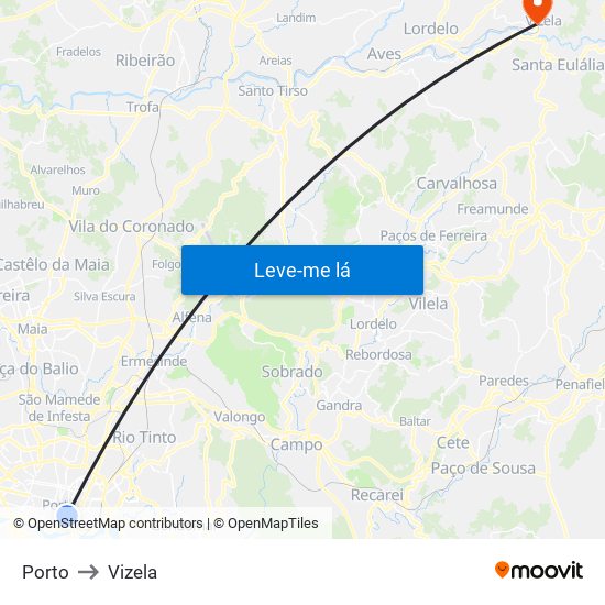 Porto to Vizela map