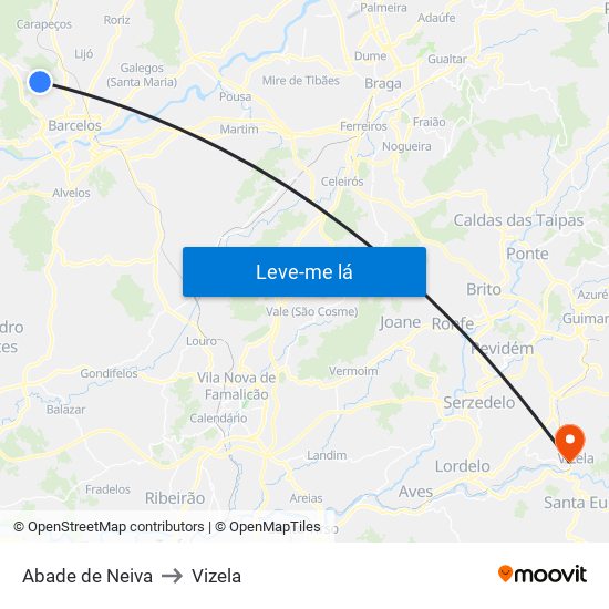 Abade de Neiva to Vizela map