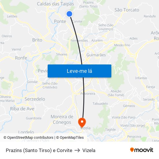Prazins (Santo Tirso) e Corvite to Vizela map