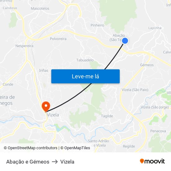 Abação e Gémeos to Vizela map