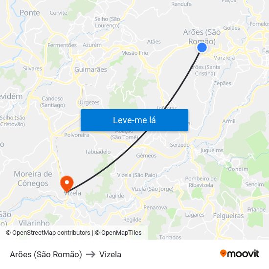 Arões (São Romão) to Vizela map