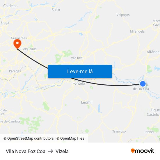 Vila Nova Foz Coa to Vizela map