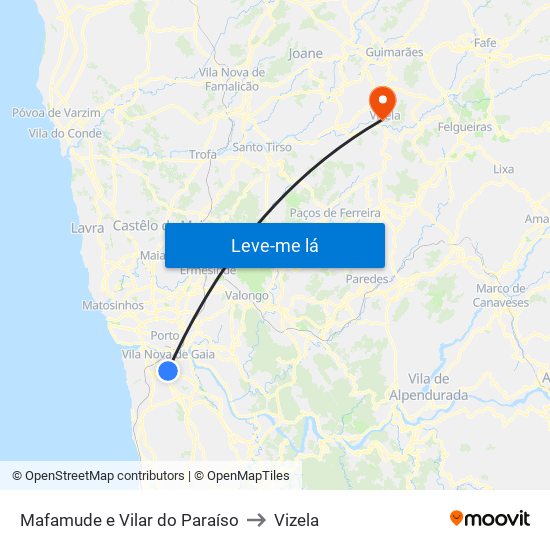 Mafamude e Vilar do Paraíso to Vizela map
