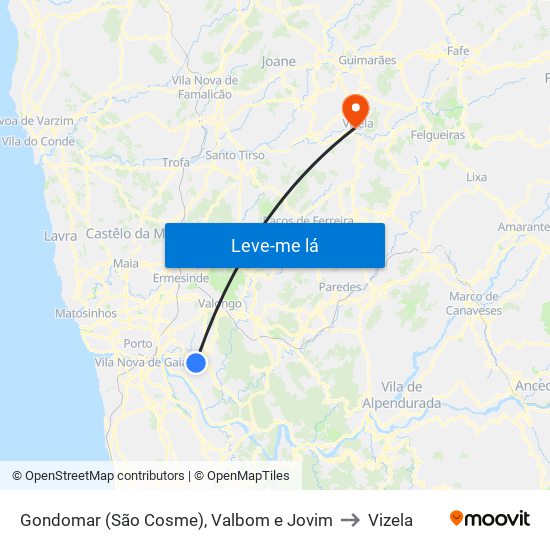 Gondomar (São Cosme), Valbom e Jovim to Vizela map