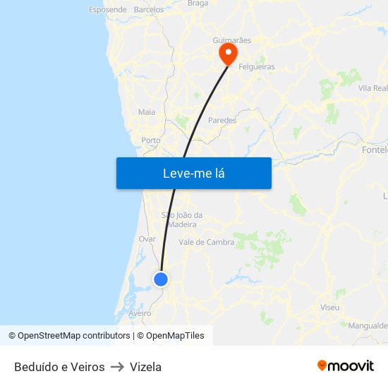 Beduído e Veiros to Vizela map