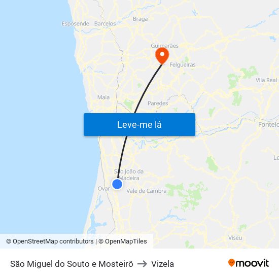 São Miguel do Souto e Mosteirô to Vizela map