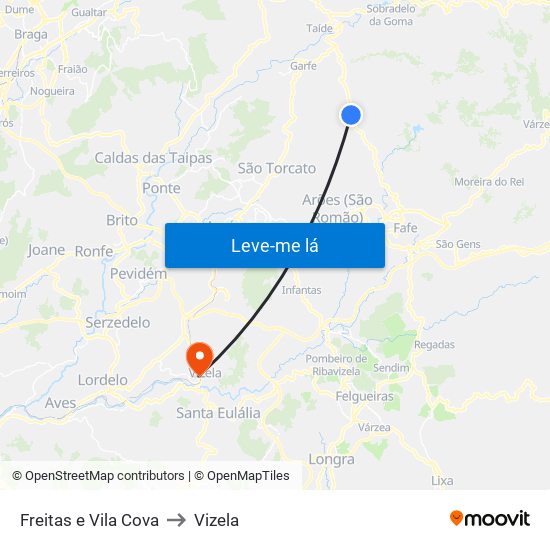 Freitas e Vila Cova to Vizela map