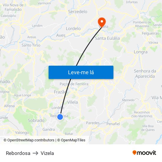 Rebordosa to Vizela map