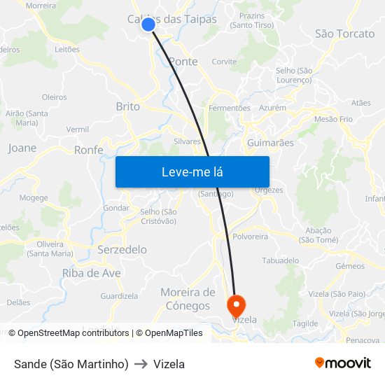 Sande (São Martinho) to Vizela map