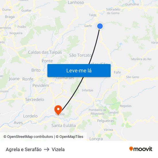 Agrela e Serafão to Vizela map