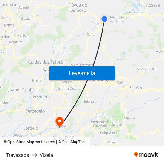 Travassos to Vizela map