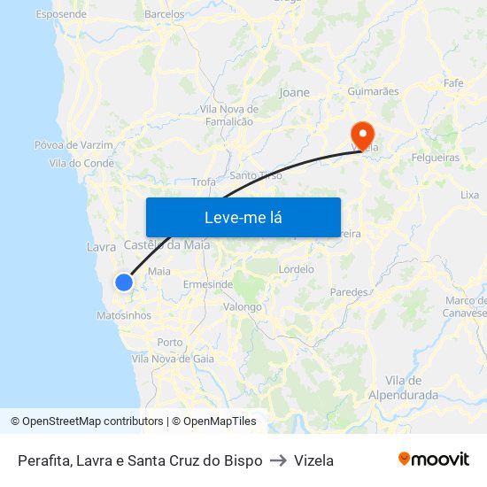 Perafita, Lavra e Santa Cruz do Bispo to Vizela map