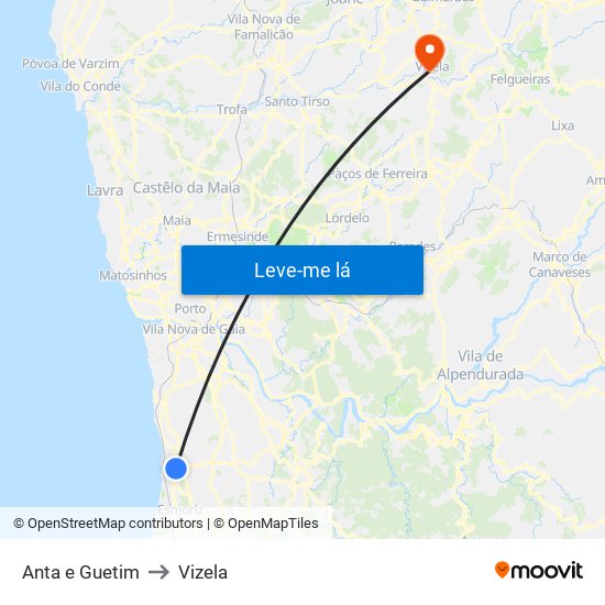 Anta e Guetim to Vizela map