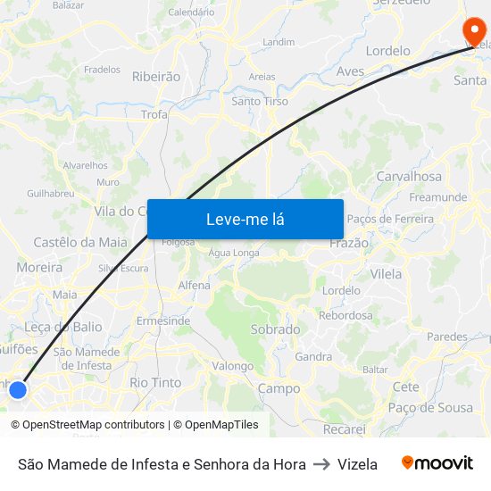 São Mamede de Infesta e Senhora da Hora to Vizela map