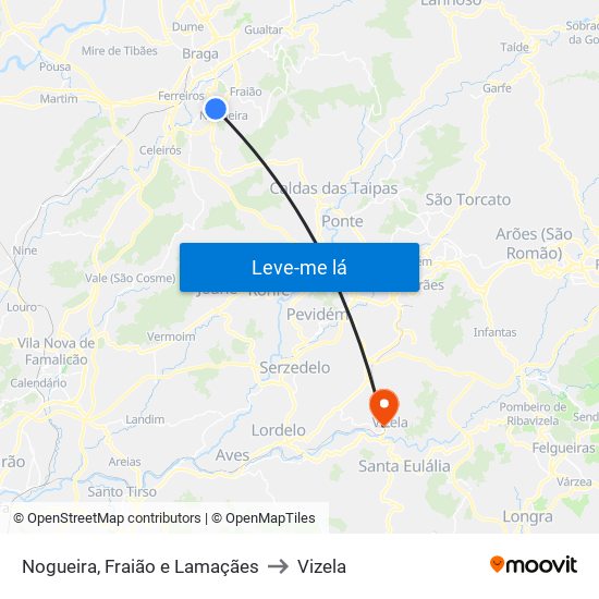 Nogueira, Fraião e Lamaçães to Vizela map