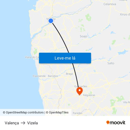 Valença to Vizela map