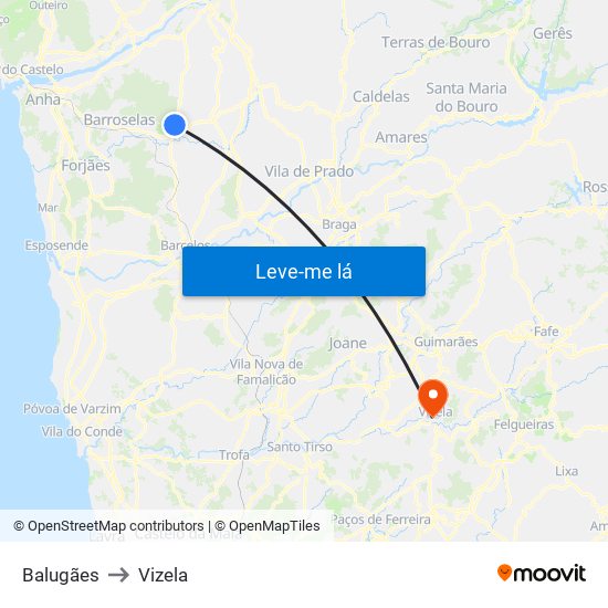 Balugães to Vizela map