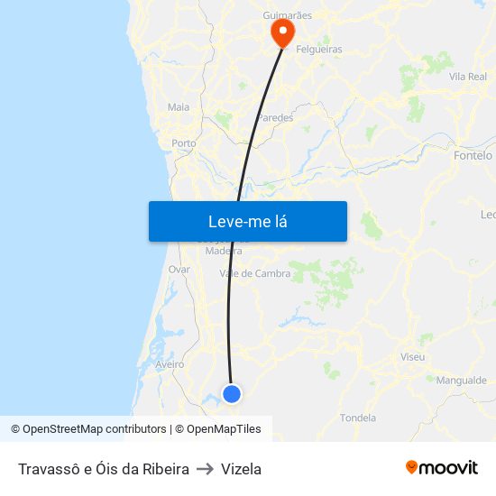 Travassô e Óis da Ribeira to Vizela map
