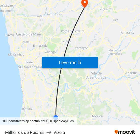 Milheirós de Poiares to Vizela map