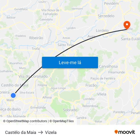 Castêlo da Maia to Vizela map