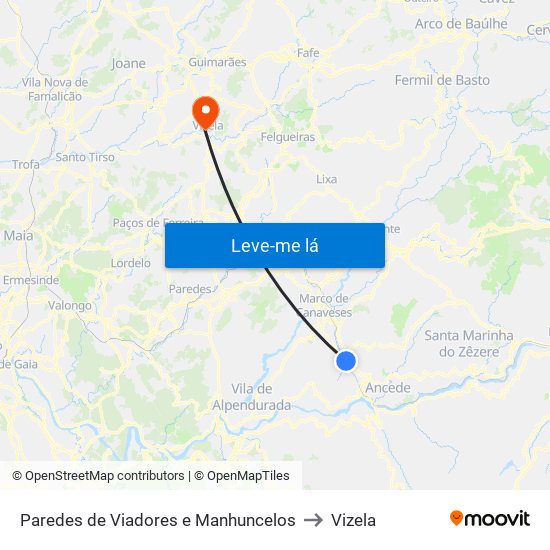 Paredes de Viadores e Manhuncelos to Vizela map