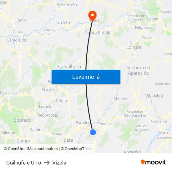 Guilhufe e Urrô to Vizela map
