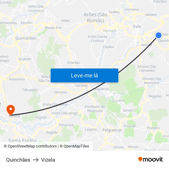 Quinchães to Vizela map
