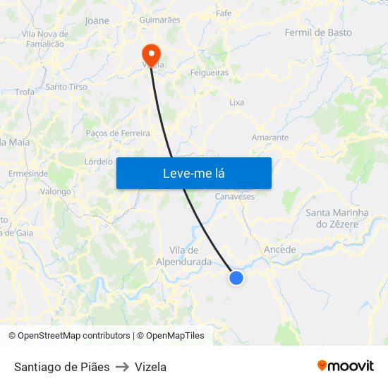 Santiago de Piães to Vizela map