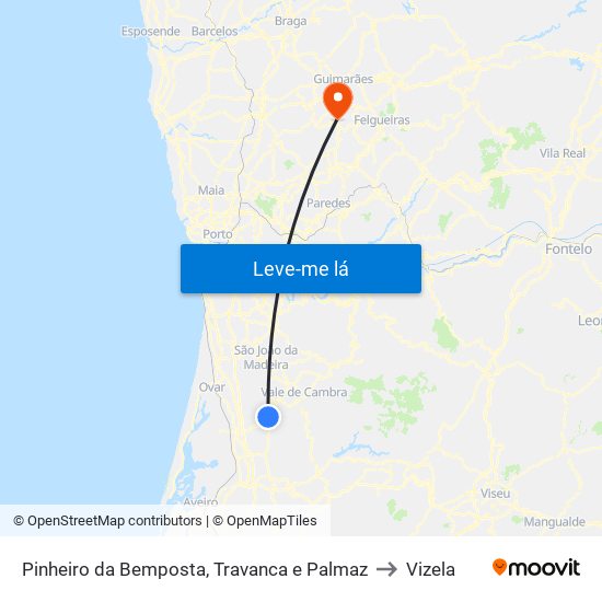Pinheiro da Bemposta, Travanca e Palmaz to Vizela map