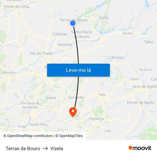 Terras de Bouro to Vizela map