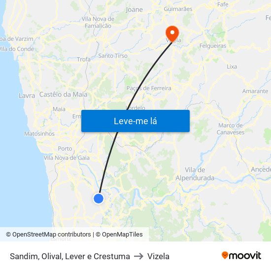 Sandim, Olival, Lever e Crestuma to Vizela map