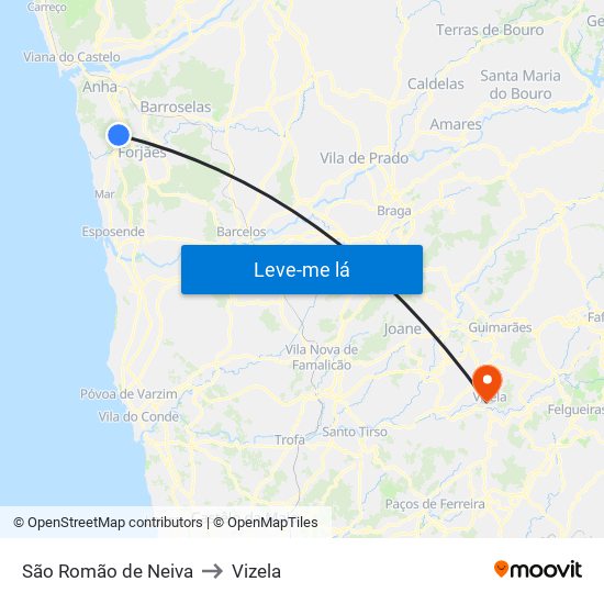 São Romão de Neiva to Vizela map