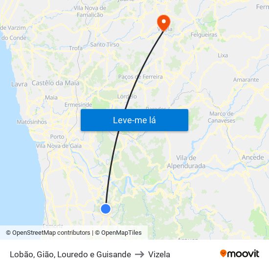 Lobão, Gião, Louredo e Guisande to Vizela map