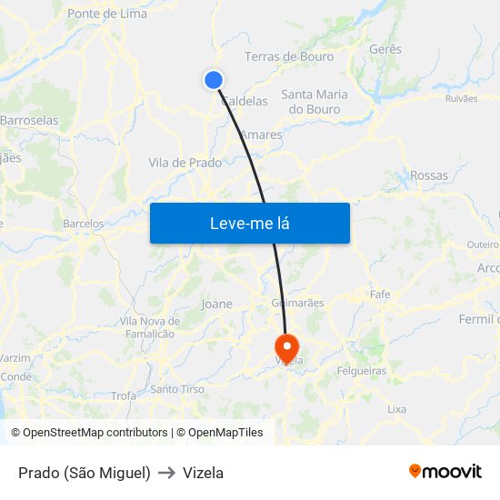 Prado (São Miguel) to Vizela map
