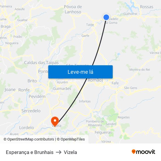 Esperança e Brunhais to Vizela map