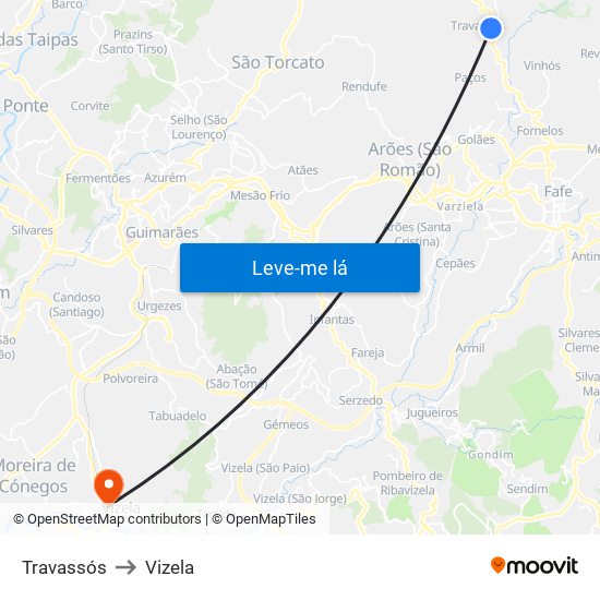 Travassós to Vizela map